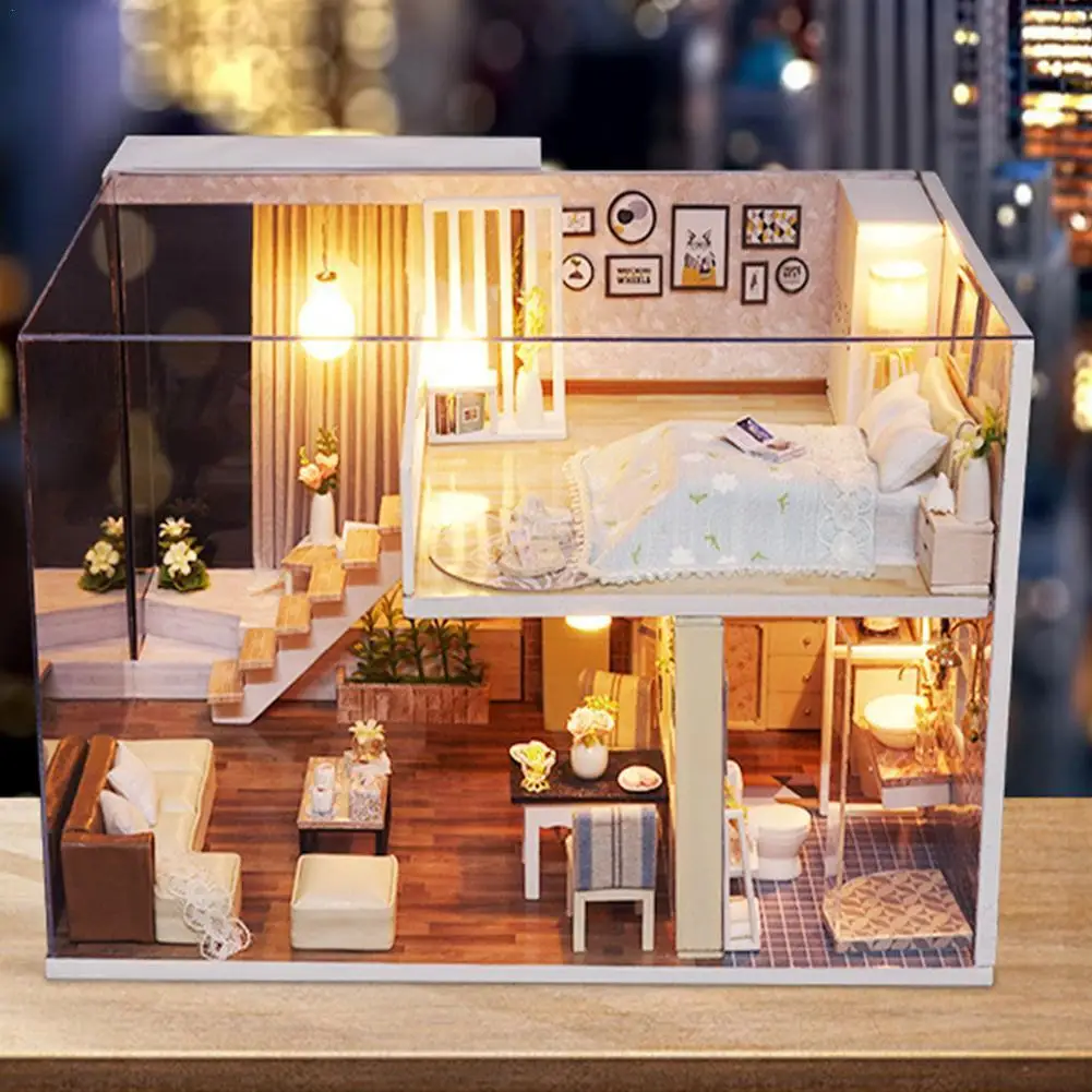 

3D Wooden DIY Dollhouse LED Furniture Miniature Birthday Gift Doll House Kit