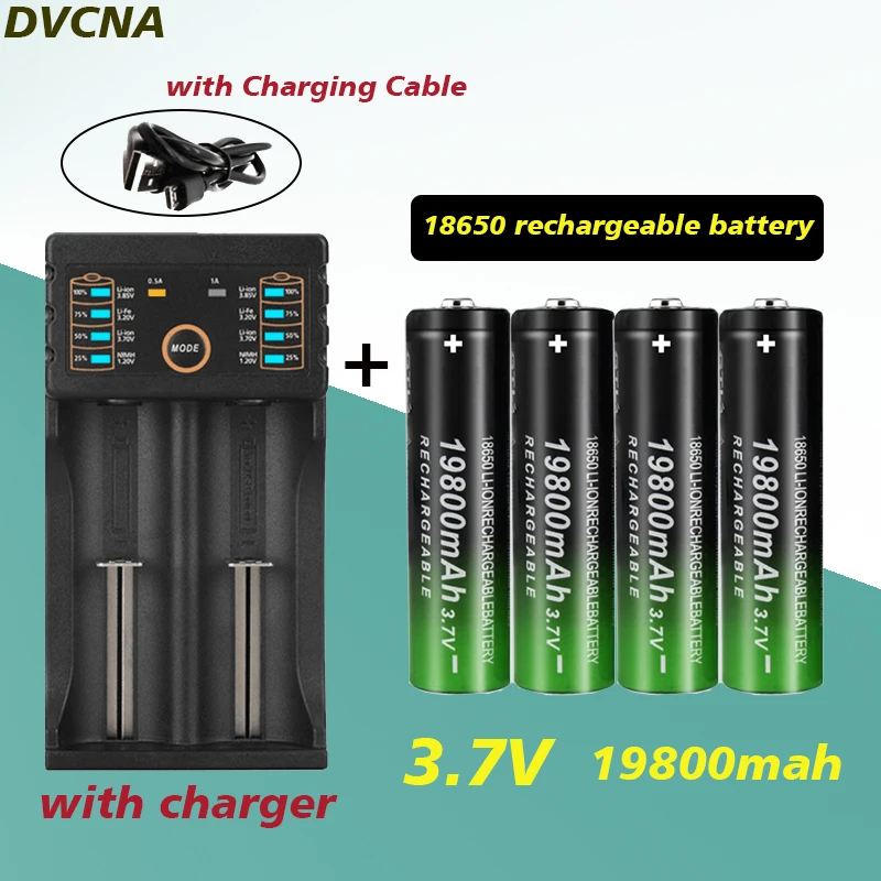 

100% New 18650 battery 3.7V 19800mAh rechargeable li-Ion battery with charger for Led flashlight batery litio battery+ Charger