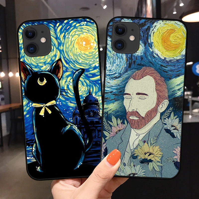 

3D Emboss Art Painting Phone Cover For iPhone 11 12 13 Pro Max X XR XS Max 6 6S 7 8Plus SE20 13Mini Soft Silicone TPU black Case