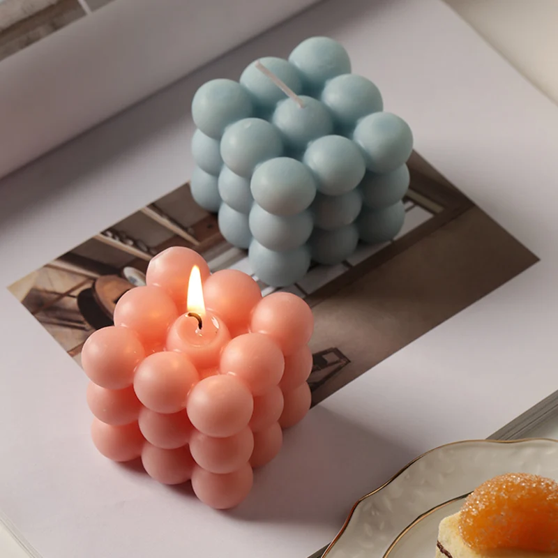 

Flameless Fragrance Candles Cube Decor Christmas Nordic Birthday Bubble Soy Candle Cute Luxury Velas De Cera Decoration ZP50LZ