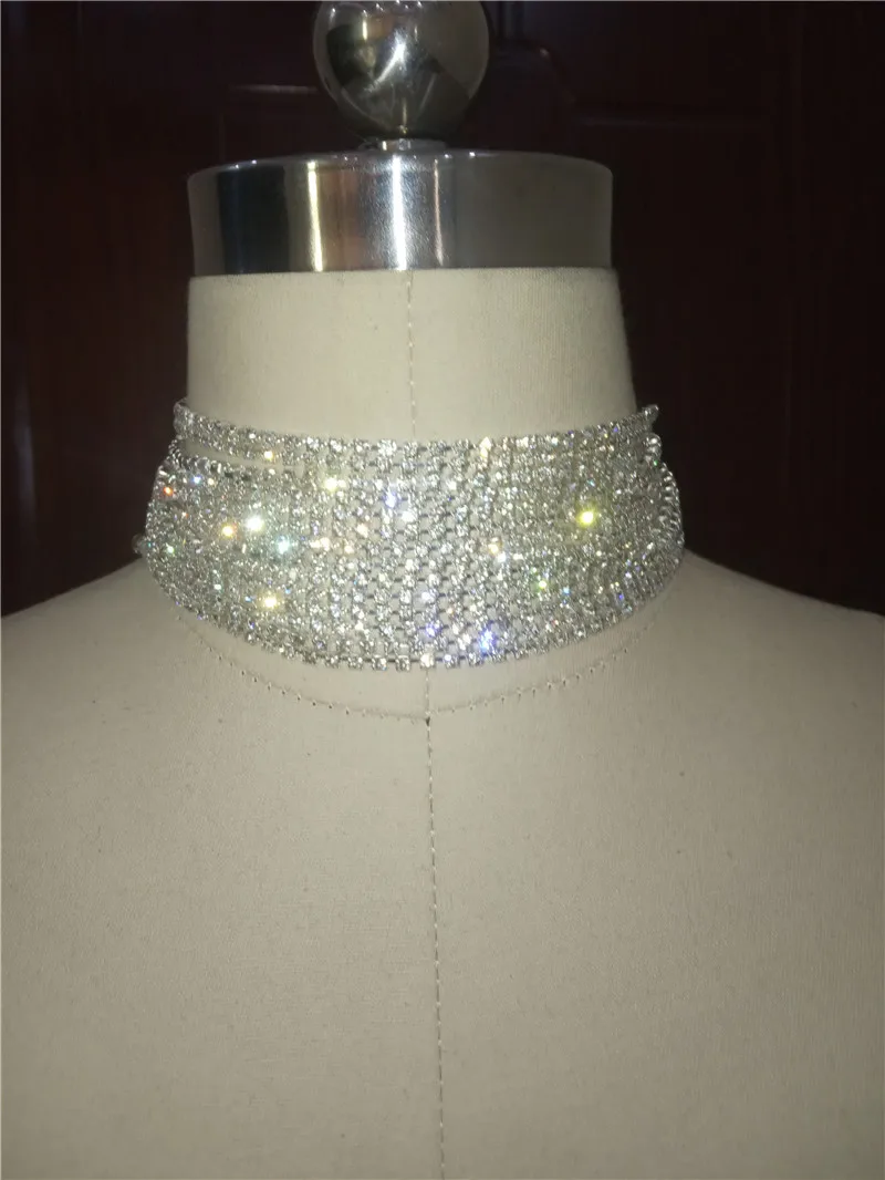 Многослойное женское широкое Колье чокер Blingbling ожерелье со стразами ювелирные
