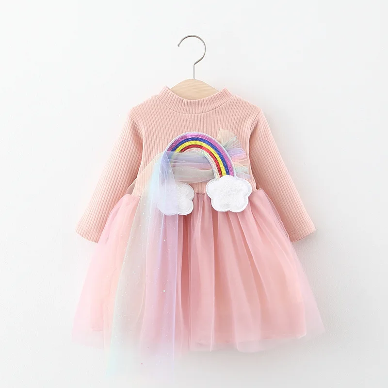 2020 Весенние платья для девочек Дети Принцесса Радужное платье-облако детей