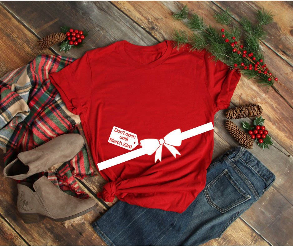 

Christmas Maternity Shirt Don't Open Until custom Mom to Be Pregnancy Announcement holiday gift slogan graphic shirt tees- L020