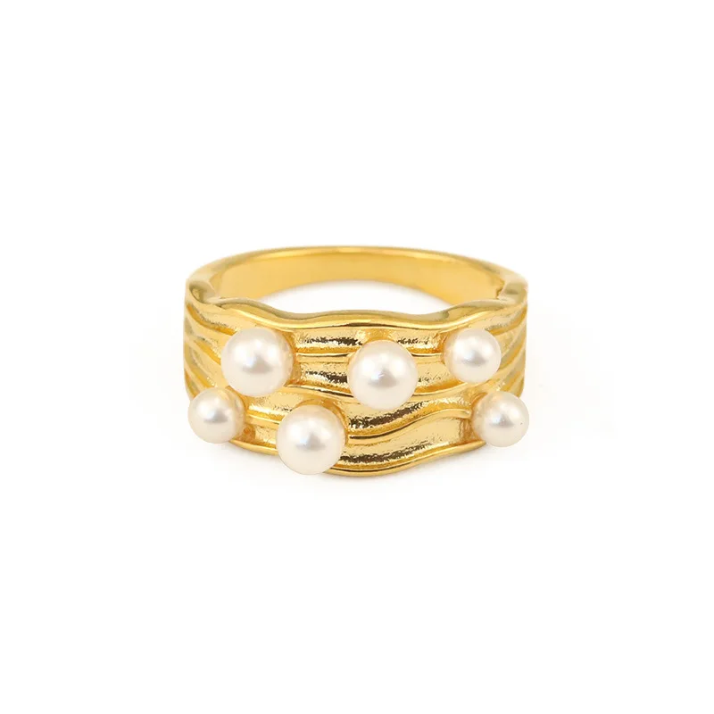 

1 Pc High Color Vacuum Plating True Gold Elegant French Baroque Retro Brass Pearl Ring