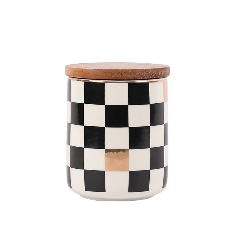 

Nordic geometry sealed jar with cover ceramic storage jar storage box coffee flower tea cereals candy jar ornament