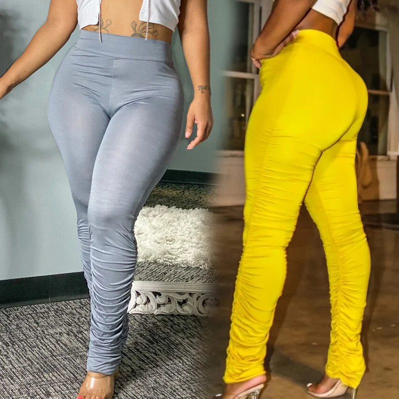 

High-waisted Skinny Sweatpants 2022 Spring New Leggings Women Casual Solid Color Slim-fit Trousers Pleated Fitness Ladies Pants