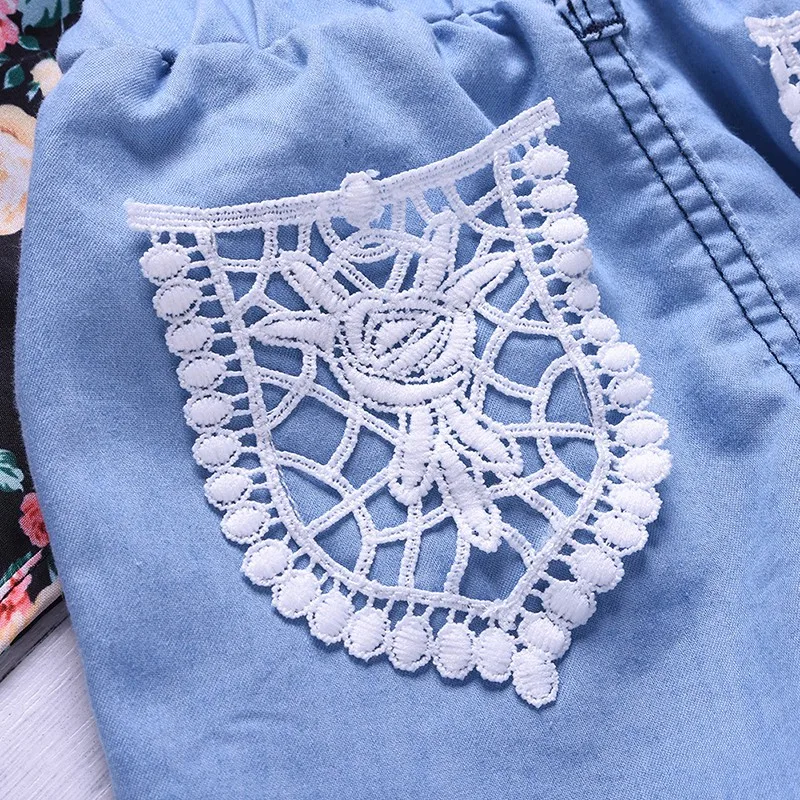 

Baby Girls Clothes Set Summer Sleeveless Print T-shirt For Girls Denim Shorts Fashion Newborn Baby Clothing Set Beach T-shirt