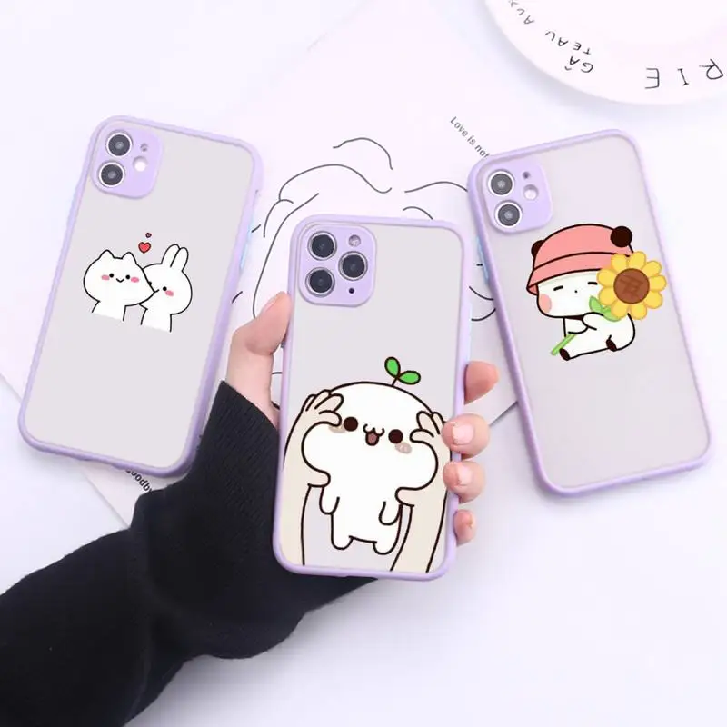 

Cute Cartoon Emoticon Rabbit Phone Case Transparent Matte For IPhone 7 8 11 12 S Mini Pro X XS XR MAX Plus Cover Shell