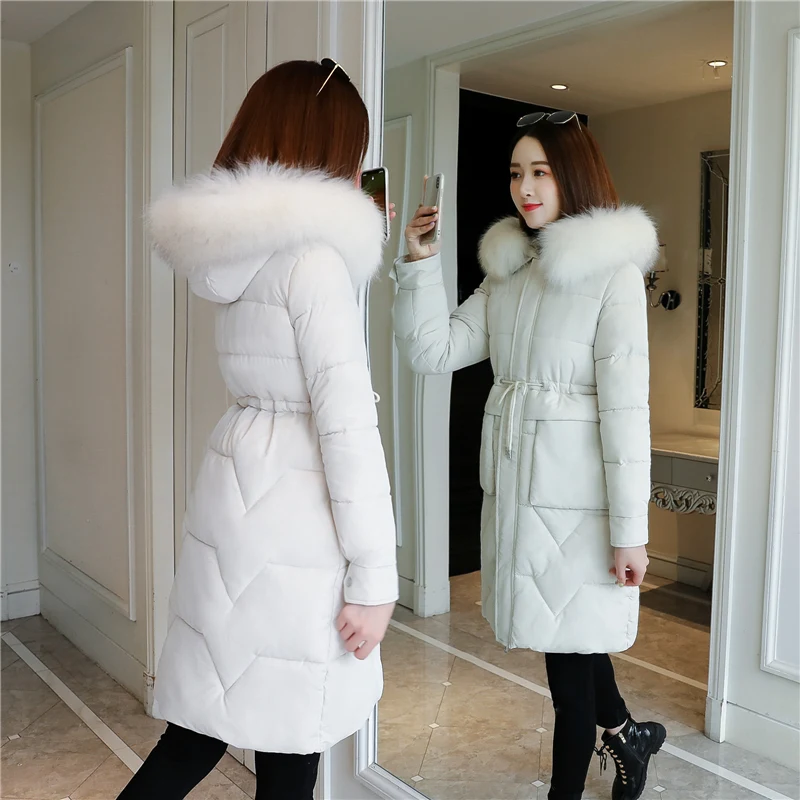 

2020 new large wool collar cotton padded clothes women's middle and long slim cotton padded jacket