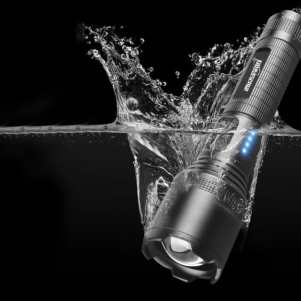 

Светодиодный фонарик P60 с зумом, водонепроницаемый уличный походный фонарь с зарядкой от USB, портативный уличный фонарь для кемпинга, велоси...