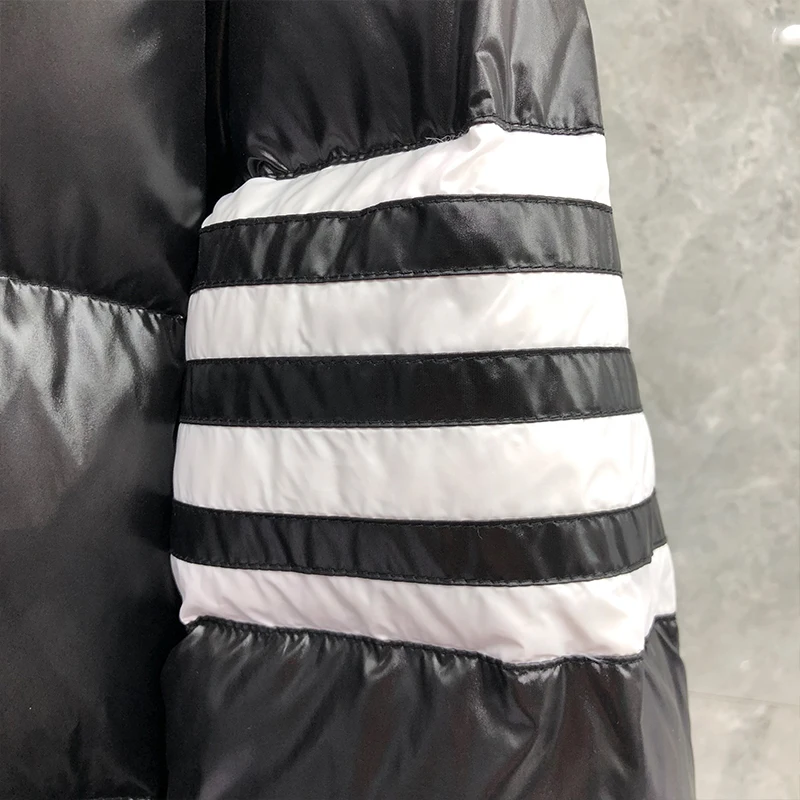 TB THOM Winter Men's Jacket Bread Down Jacket Fashion Coat Black Down-Filled Matte Nylon 4-bar Stripe Wholesale TB Jackets