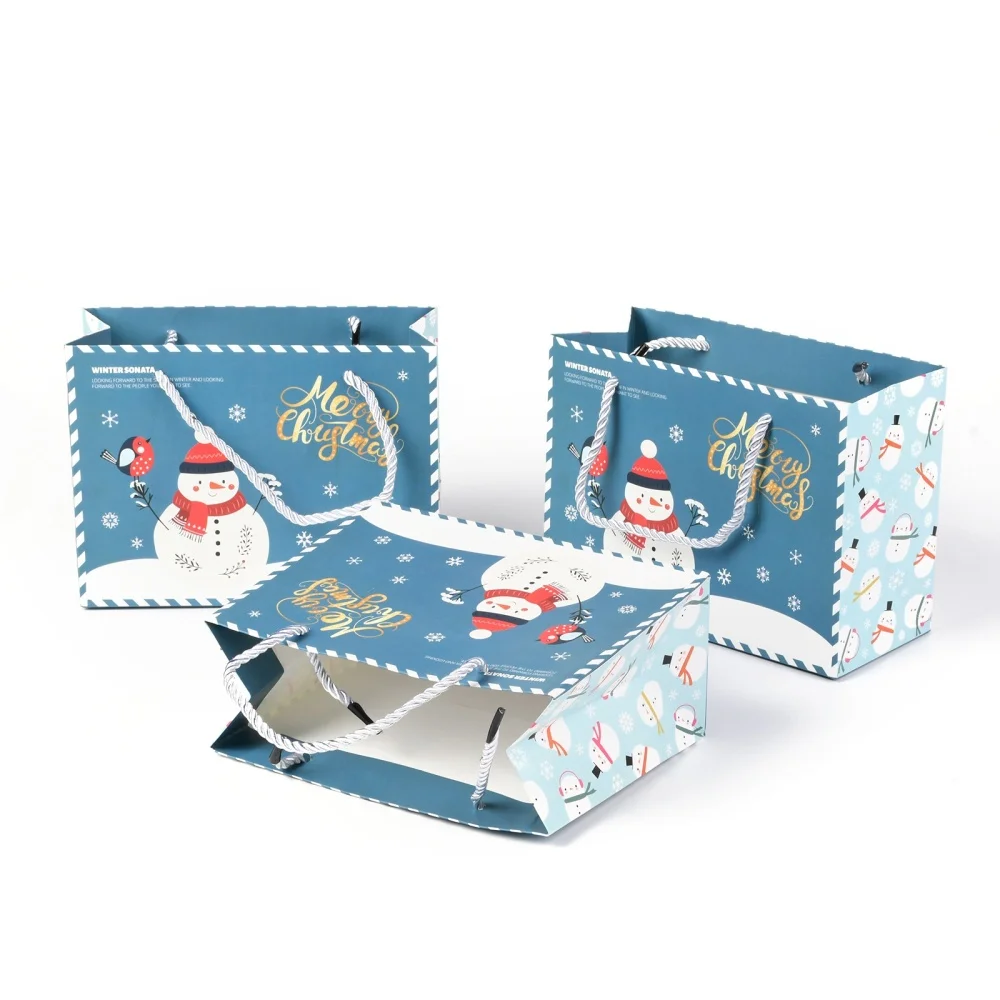 

10PCS Christmas Themed Paper Bags Rectangle with Snowman for Jewelry Storage Light Blue 24.5x19.5x0.45cm