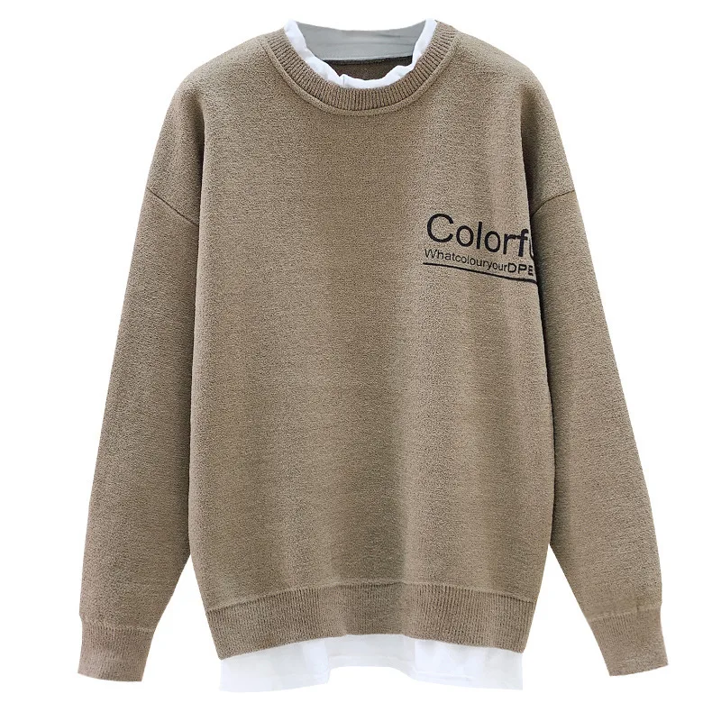 

2020 Women Knitted Shirt Cute Tops Student Letters Patched Collar White Fashion Lady Tops Simple Type Women Sweater