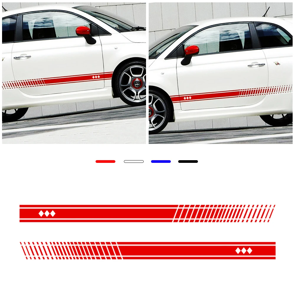 Для Abarth боковые полоски наклейки на юбку обертывания наклейки на тело s графика для FIAT 500 виниловые наклейки для автомобиля 1 пара 2 стороны