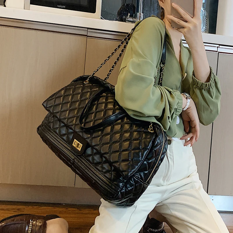 

High Quality PU Leather Rhombus Handbag 2021 New Luxury Brand Designer Shoulder Bag Female Large Shopping Bags Fashion Tote Bag