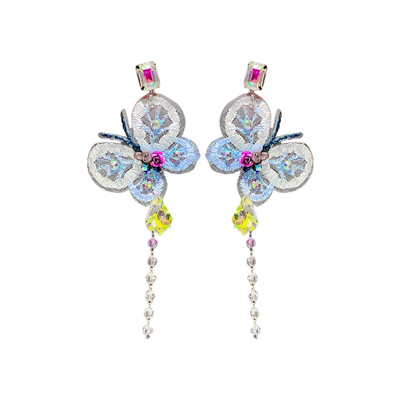 

Origin Summer Statement Crystal Flower Butterfly Dangle Earring for Women Fairy Pink Blue Long Tassel Earring Jewelry Pendientes