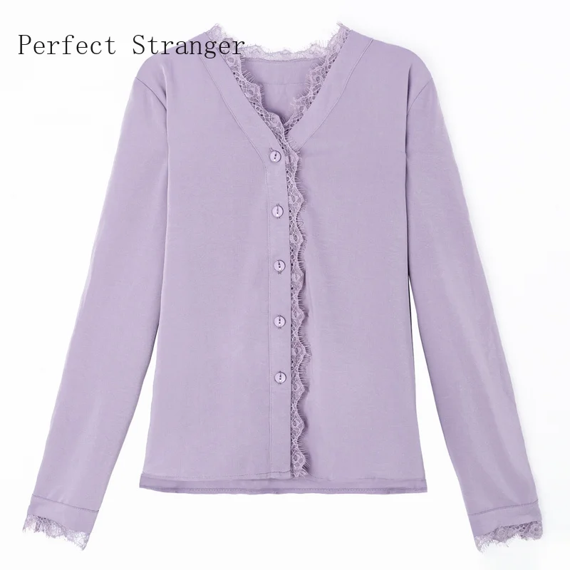 

2019 Autumn New Arrival Korean V Collar Lace Long Sleeve Woman Chiffon Blouse