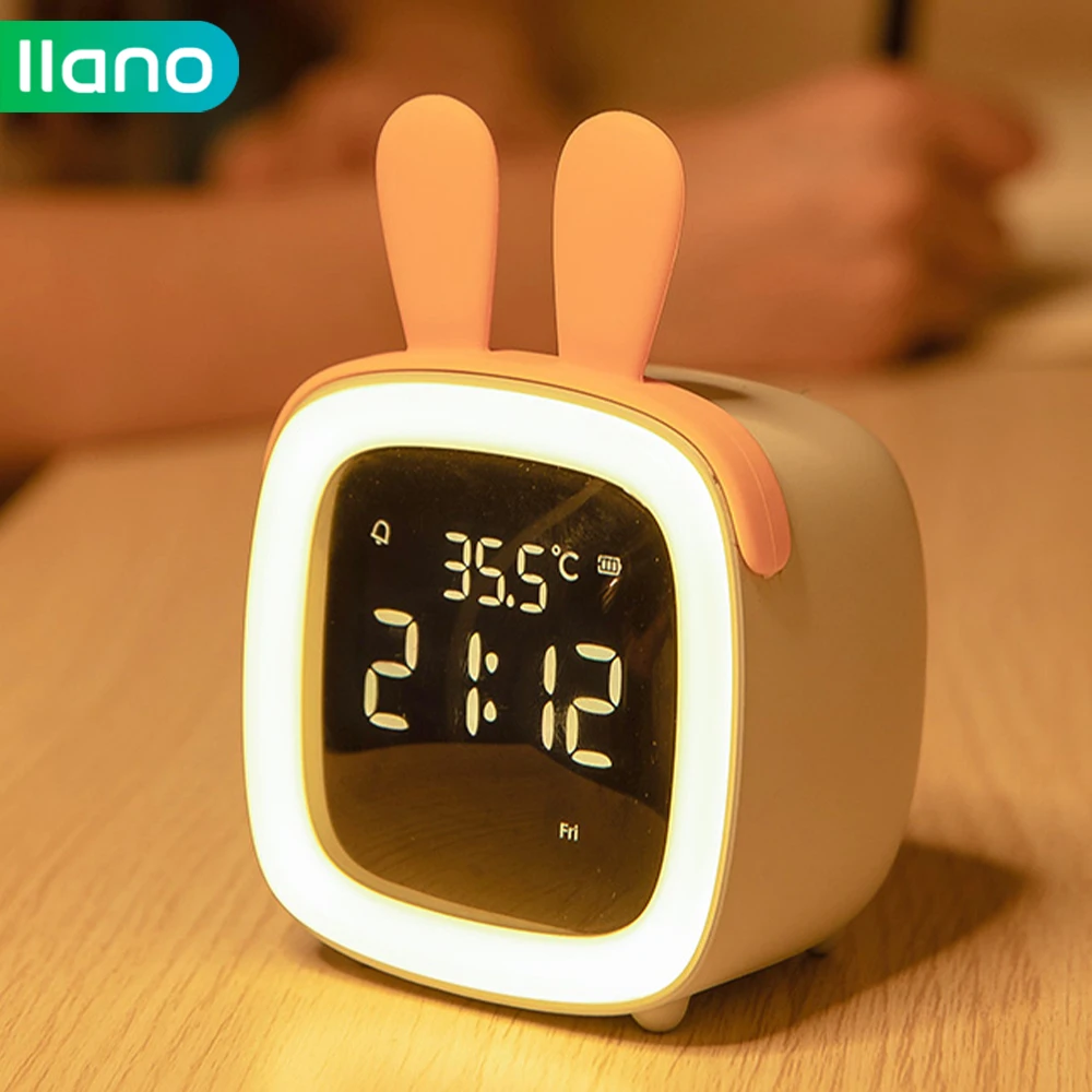 

Kids Alarm Clock Night Light Cute Cartoon for Children Digital LED USB Rechargeable Desktop Desk Table Alarm Clock Study Gift