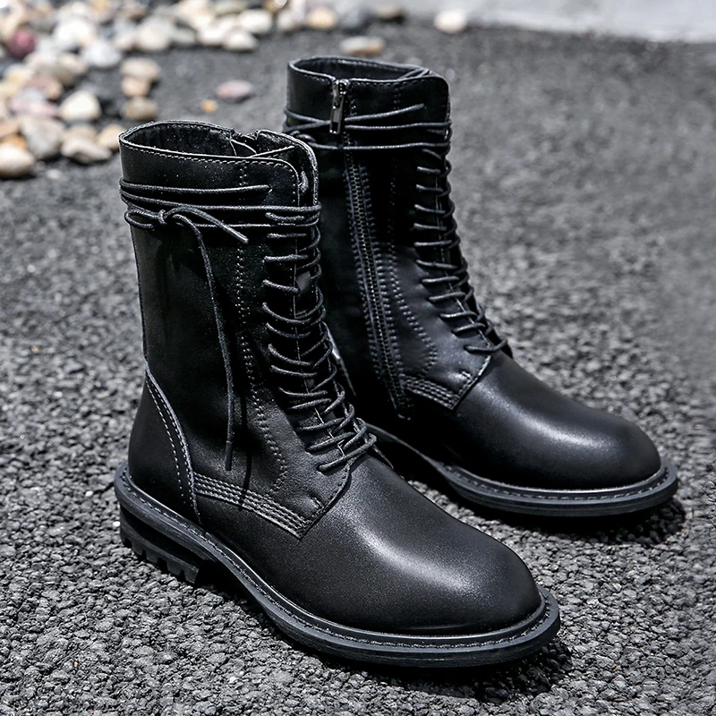 Taoffen Women Genuine Leather Winter Ankle Boots Zipper Cross Strap Fashion Black Motorcycle Boot Daily Shoes Woman Size 35-39 | Обувь