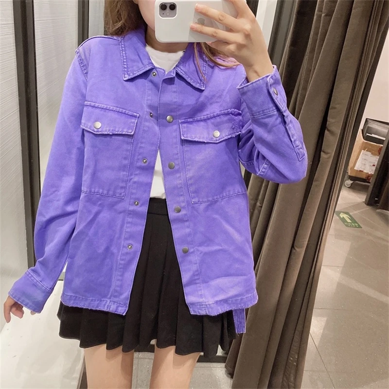 

YOSICIL Streetwear 100% Cotton Demim Jacket Women Long Sleeve Pockets Coat With Belt Solid Turn Down Collar Fashion Jackets