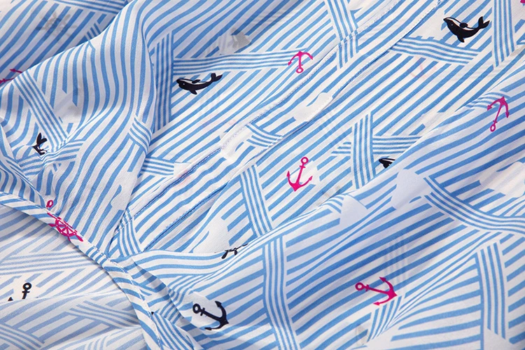 

Women's 100% Pure Silk Collared Top Shirt Blouse office work Blue stripes Short sleeve Size M L JN472