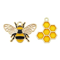 julie wang 4pcs enamel yellow bee honeycomb charms mixed hive honeybee pendants alloy necklace bracelet jewelry making accessory