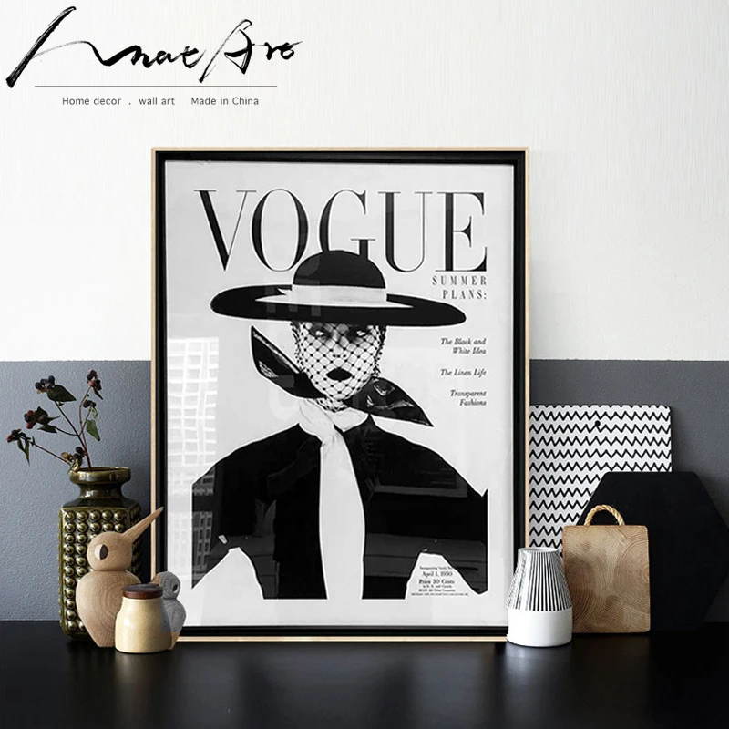 Обложка журнала vogue в стиле ретро черно-белый плакат украшение Современная