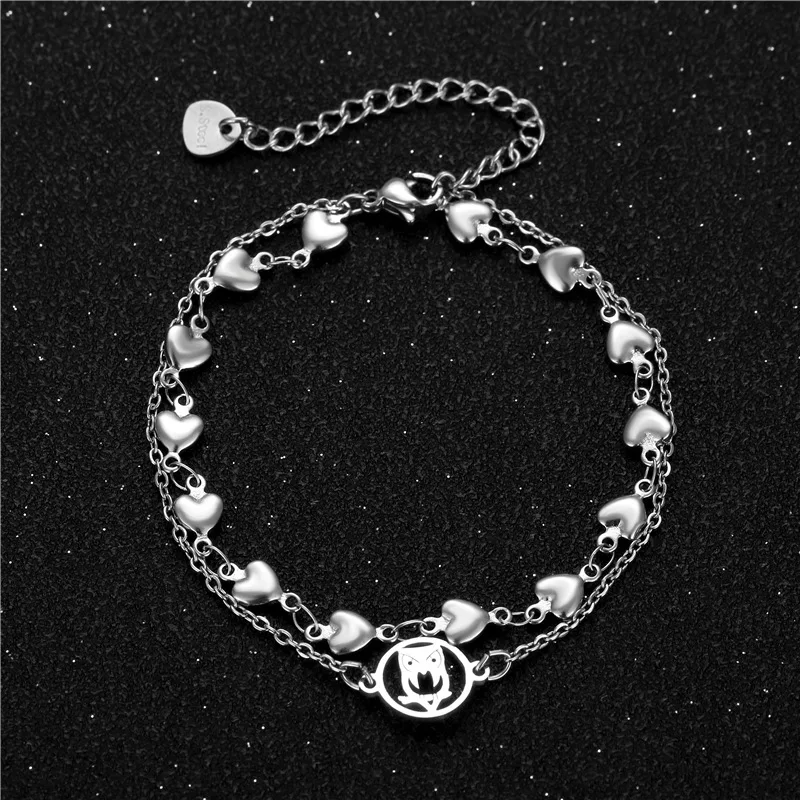 

New 2021 Hip Hop Fashion Titanium Steel Double Layer Cross Owl Bracelet Women for Women's Party Jewelry Anniversary Gift