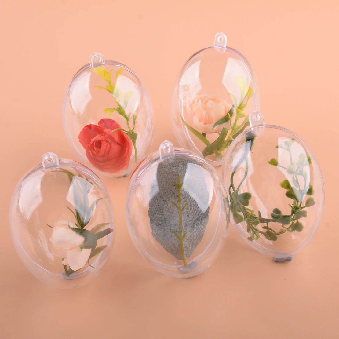 

10 Pairs Fillable DIY Decoration Bauble Ball Tree Ornament Elliptical Openable Egg-shaped Candy Box for Christmas Festivals