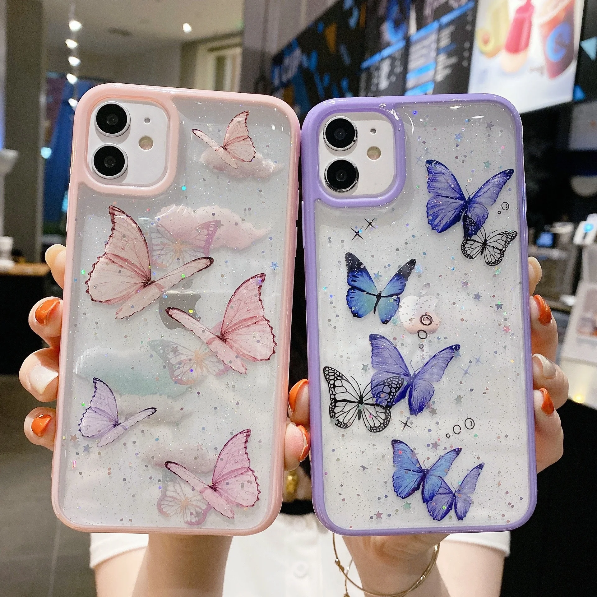 

Fashion butterfly girl epoxy transparent soft TPU phone case for iphone 7 8 plus 11 12 pro max x xs XR