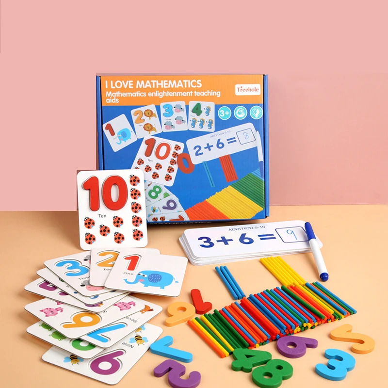 

Игрушки Монтессори для детей Математика Игрушки для раннего развития подсчет деревянные наклейки познавательные Детские цифры подарок на ...