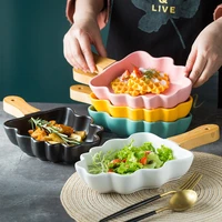 ceramic creative tree plates with wooden handle large fruit salad snack dessert dishes baking bowl porcelain kitchen tableware