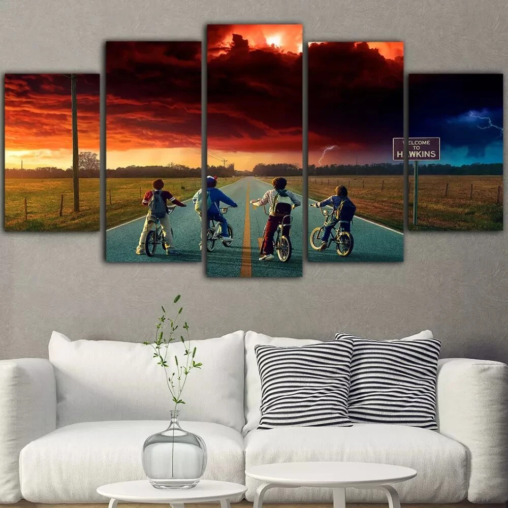 

5 Pieces Wall Art Canvas Painting Movie Poster Little Boys On Bicycles Home Decoration Pictures Modern Living Room Framework