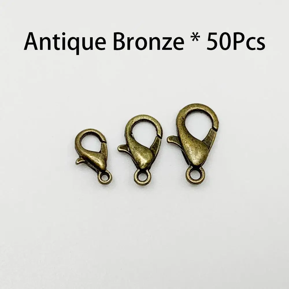 Antique Bronze 50 шт./лот, застежка-карабин из золотого и серебряного сплава для изготовления ювелирных изделий своими руками, фурнитура для ожерелья, браслета, цепи, аксессуары, принадлежности - Цвет: Antique Bronze