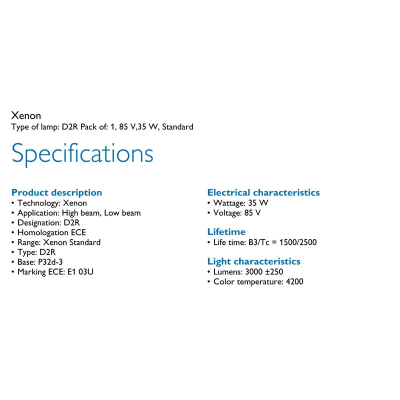 Philips 100% оригинальный ксеноновый стандарт D2R 85126C1 35 Вт головной светильник