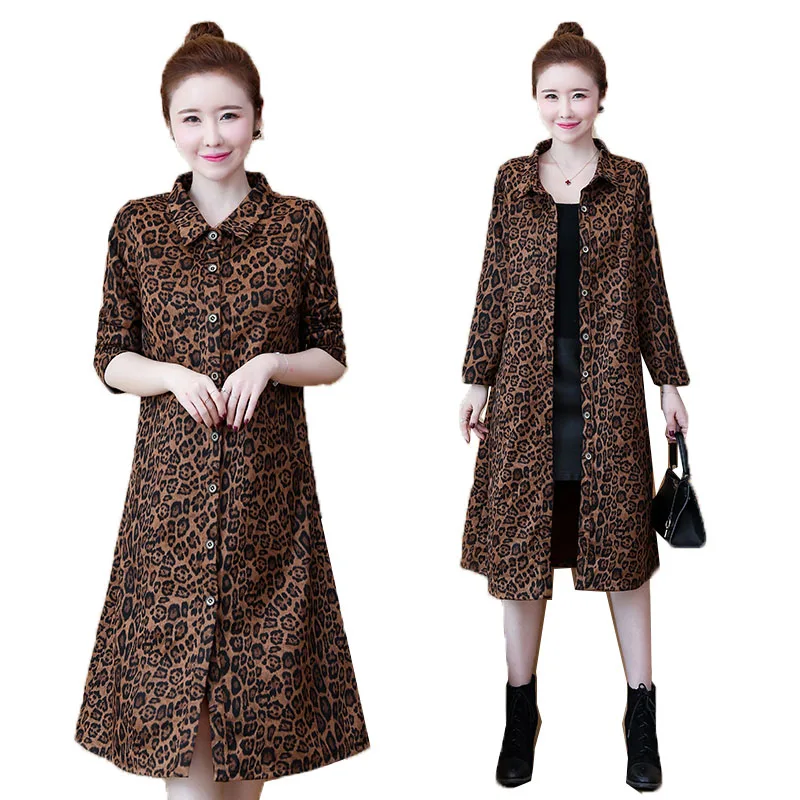 

Women Trench Coat New 2020 Spring Autumn Leopard print Long Windbreaker Fashion Single-breasted Thin Slim Ladies Outerwear 5XL