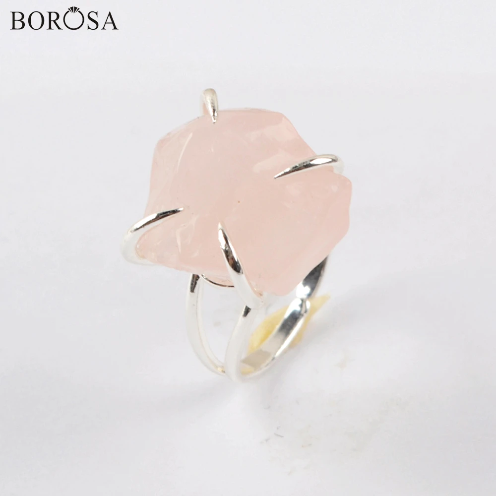 

Gold Silver Plated Rose Crystal Quatrz Claw Rings Freefrom Polished Gems Stones Adjustable Ring for Women Wedding Jewelry ZG0442