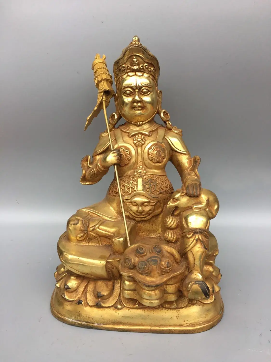 

Home Decor 12" Tibet Buddhism Temple Old Bronze Gilt Treasure King Buddha Statue Hui umbrella Duo Wentian Indian Brahman