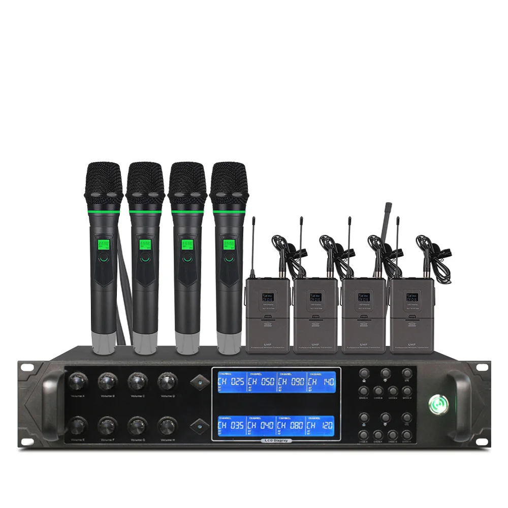 Профессиональная беспроводная гарнитура микрофон система для Церкви UHF8 канальный ручной нагрудный конденсаторный караоке микрофон Студио 900gt8 - Цвет: 4 handheld 4 lapel