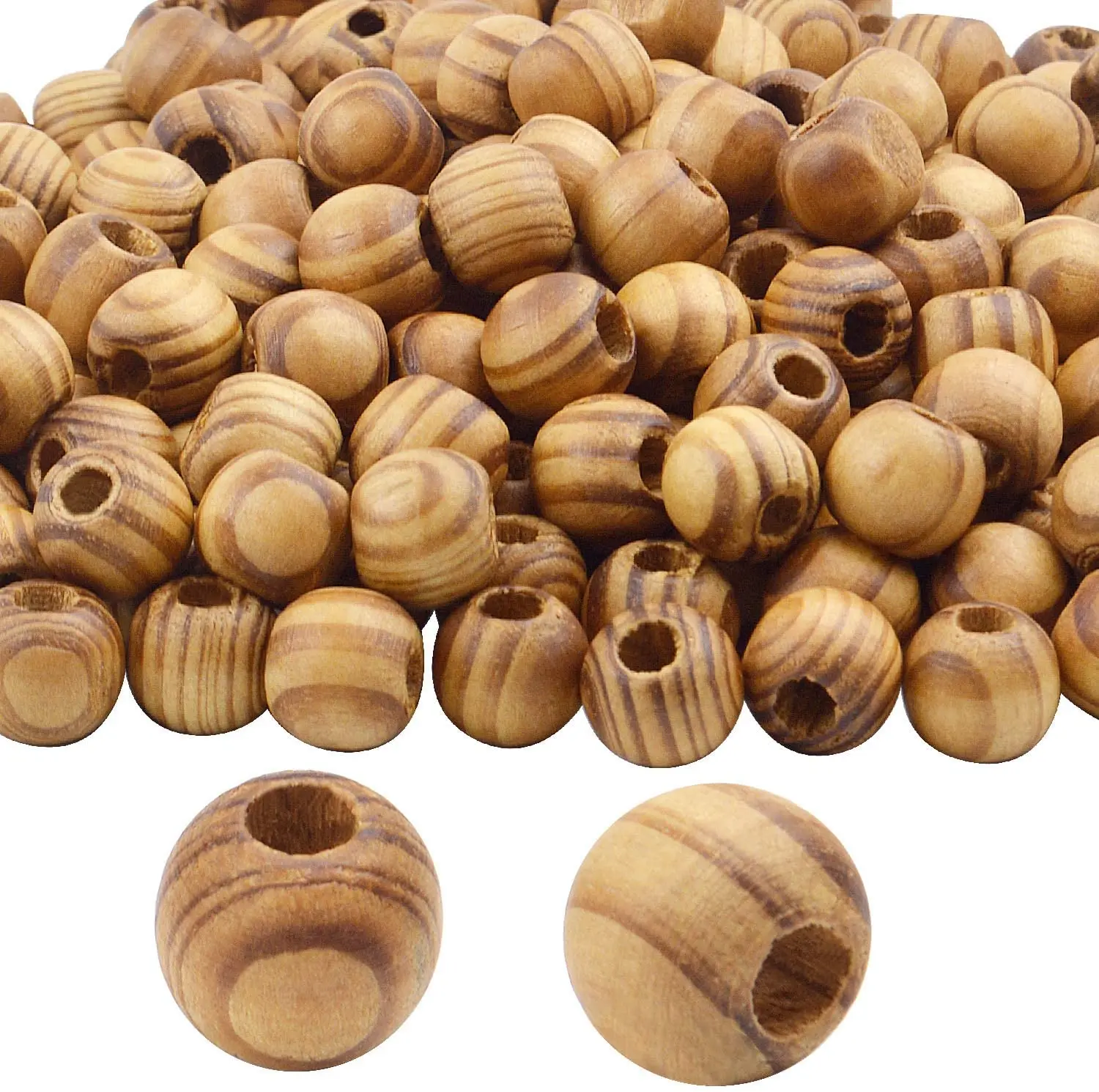 

100 Pieces 14mm Diameter Round Loose Spacer Beads Large Hole (4.5mm) Wooden Craft Beads with Beautiful Grain for DIY Handmade