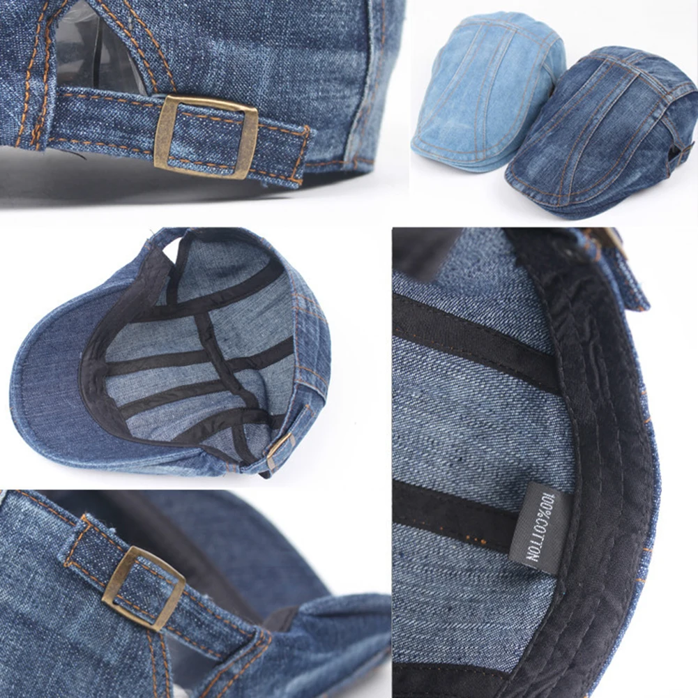 

Men Women Autumn Jeans Beret Hat for Men Women Casual Unisex Denim Beret Cap Fitted Sun Cabbie Flat Cap Gorras