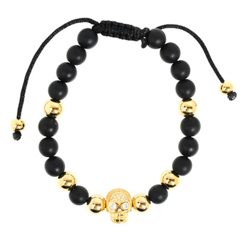 

Hand-Woven Drawstring Gold-Plated Skull Beads Bracelet Hip-Hop Style Unisex Adjustable Length