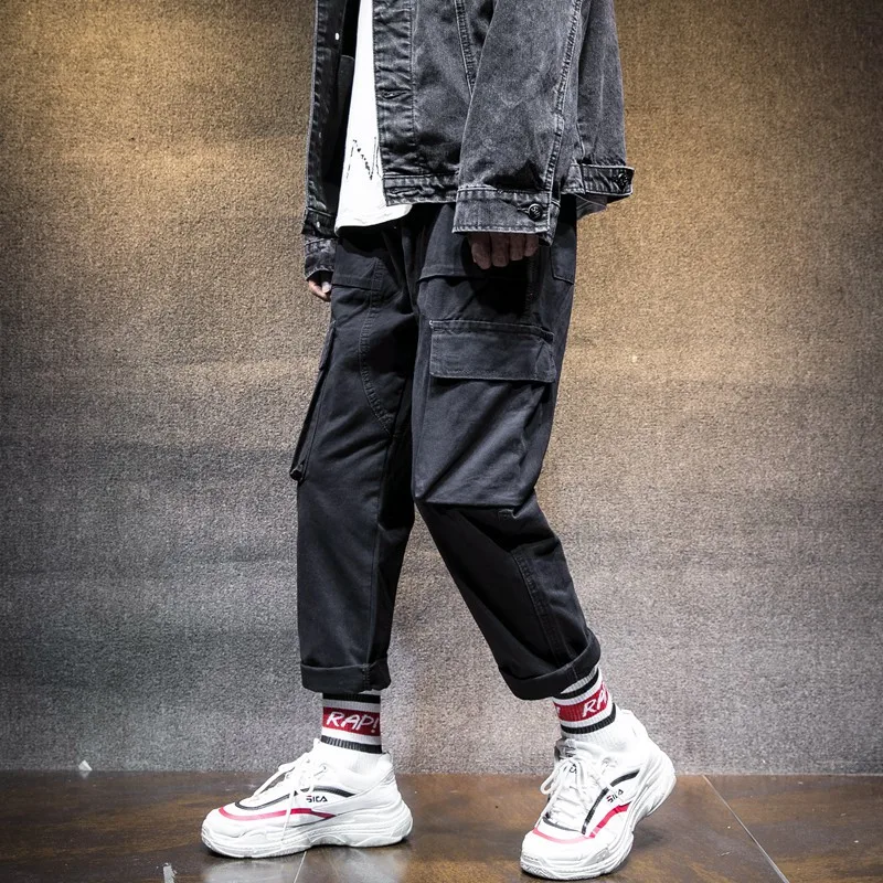 

Overalls male popular logo beam foot trousers slacks man trendy nine minutes of pants loose sports pants