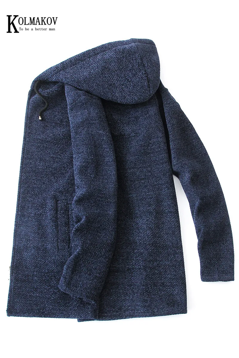 

KOLMAKOV Men's Autumn winter Sweater Add A Fleece And Thicken Coat Plover Windbreaker Medium Length Hooded Jacket Male