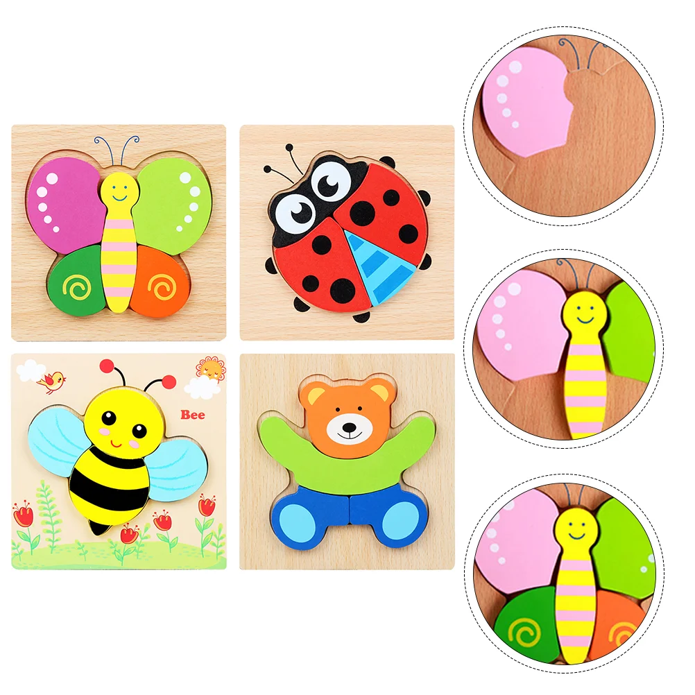 

Деревянный мультяшный пазл, 4 шт., пазл для малышей, милая красочная головоломка