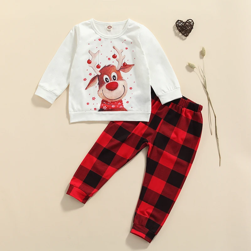 

Детский комплект детской рождественской одежды, брюки с длинным рукавом и эластичным поясом