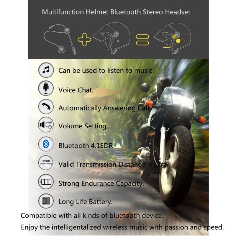Беспроводной мотоциклетный шлем, Bluetooth гарнитура, мотоциклетный шлем, наушники, двойной стерео динамик, свободные руки, музыкальные наушники для MP3 MP4 Ph