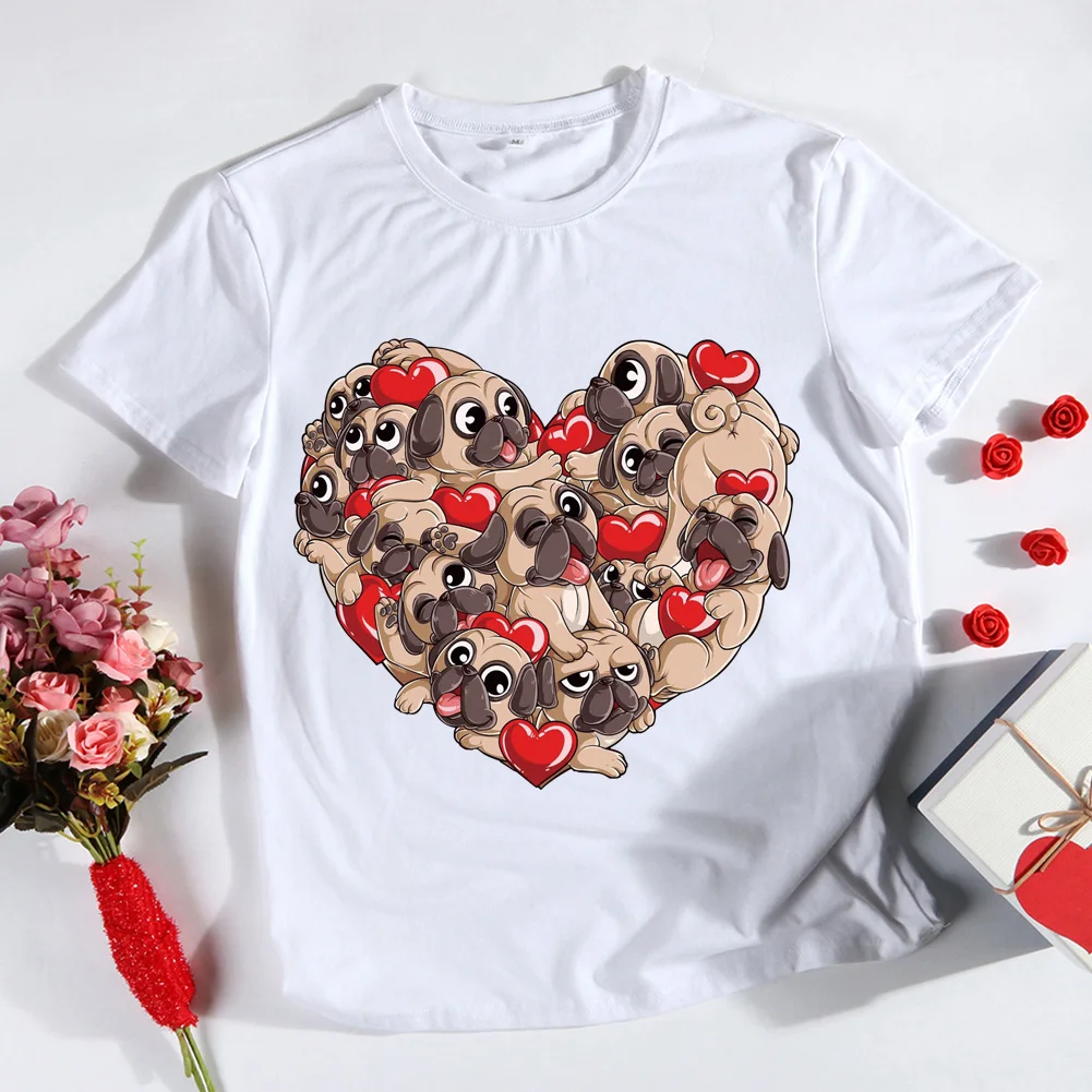 

Футболка на День святого Валентина для женщин и мужчин, топы с коротким рукавом и сердечками, женская футболка, разные цвета на выбор