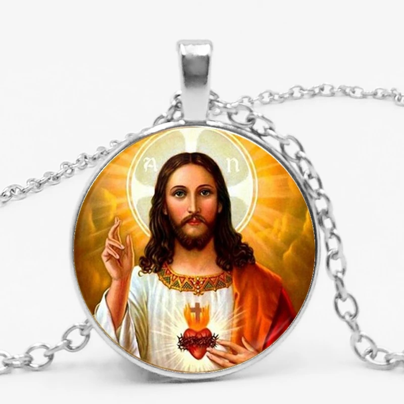 hot sacred heart of jesus for girls wholesale luxury brand jewelry glass cabochon choker angel wings pendant necklace jewelry free global shipping