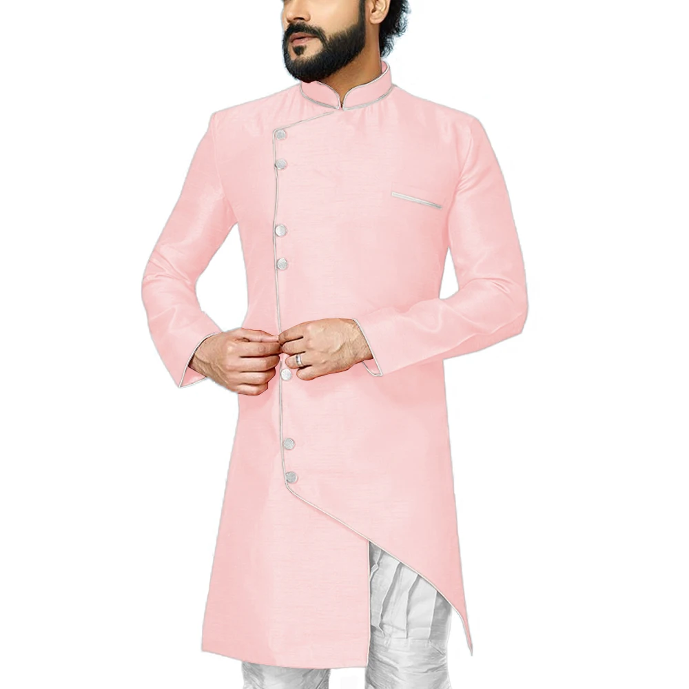 Pink Свадебный мужской халат для жениха, мандарин, воротник, для мужчин, s Indo, Западный, специальный ужин, вечерние, скромное пальто, контрастный цвет, для мероприятий, блейзер, куртка - Color: Pink